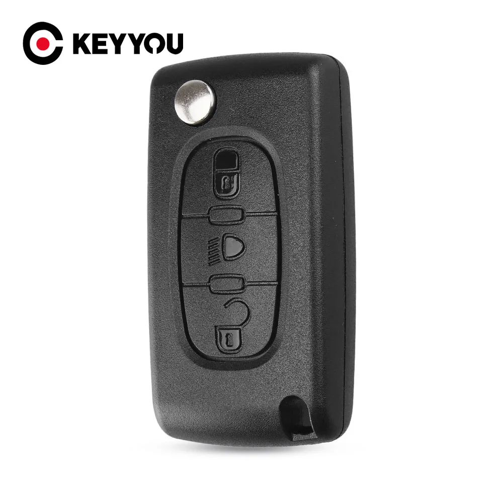 KEYYOU 3 BUTTONS KEY FOB REMOTE CASE FOR Citroen C4 Picasso C5 C6 Light Symbol With Badge