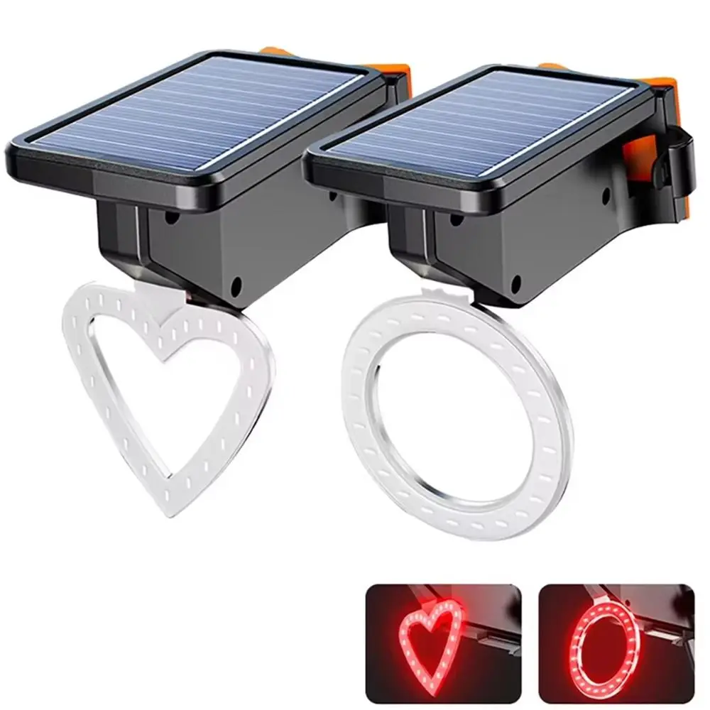 Waterproof Solar Bike Taillights High Brightness Round&love Shape LED Cycling Lamp 3 Modes Easy To Install