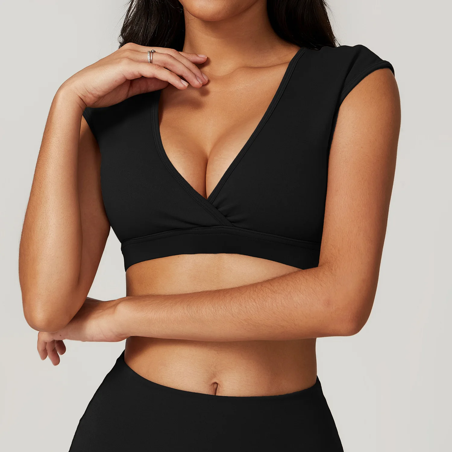 Soutien-gorge push-up sexy à col en V pour femme, sous-vêtements de yoga, coussin de poitrine amovible, poignées de sport, fitness, course à pied,