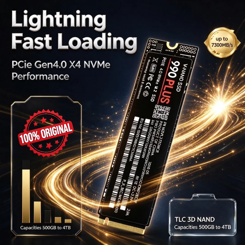 100% Original 990 PLUS PCIe 4.0 NVMe M.2 2280 SSD, Large Capacity Storage Disk Fast Loading for Gaming PC Notebook, 1TB 2TB 4TB