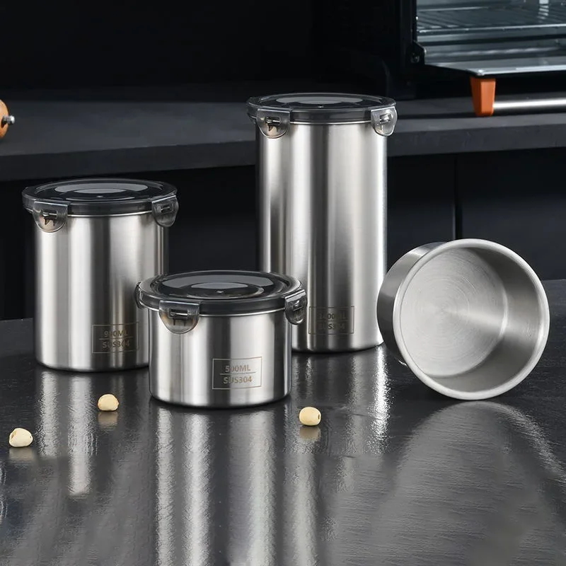 304 Stainless Steel Sealed Storage Jars Grain Storage Boxes Preserves Freshness Storage for Coffee Beans Canister Coffeeware