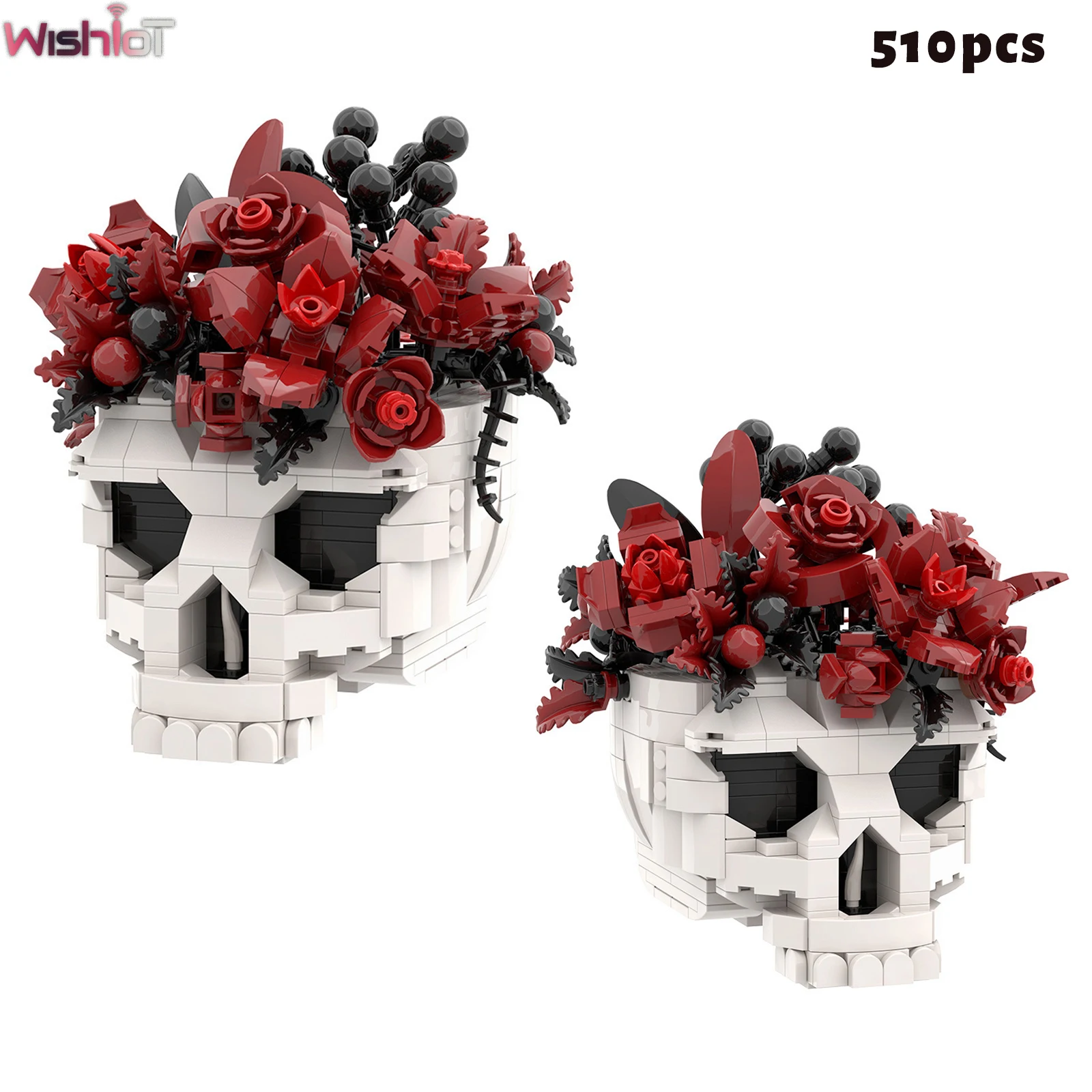 

510PCS Skeleton Red Rose Building Blocks Flower Skull Gothic Holiday Party Photo Props Home Decor Assembly Toy Creative Gifts