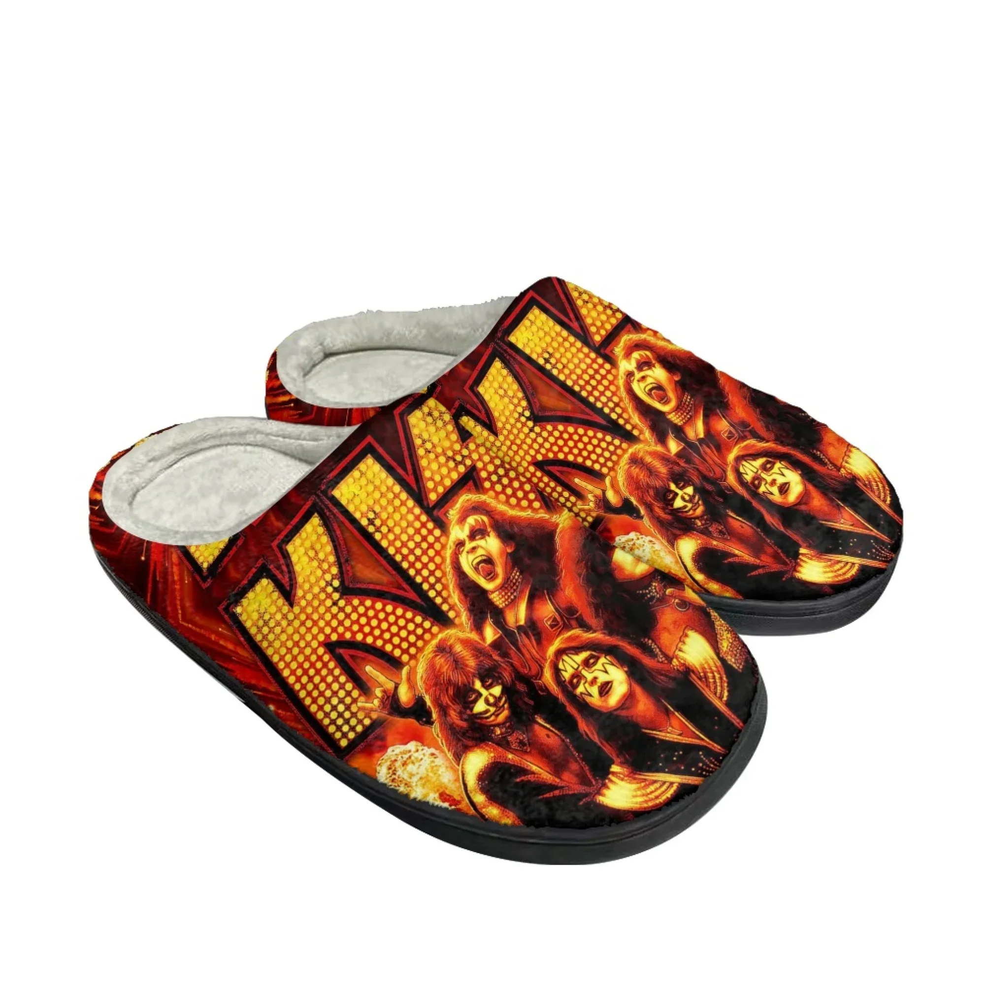 

Heavy Metal Kiss Rock Band Home Cotton Custom Slippers Womens Mens Sandals Plush Casual Keep Warm Shoes Couple Thermal Slipper