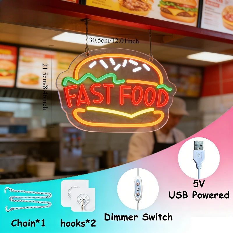 Fast Food Burger Neon Tabela S - Commercial Kitchen Windows incelemesi ve fiyatı