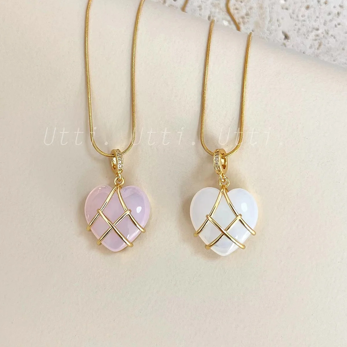 Rosa quartzo diamante castelo colar moonstone coração pingente colar para mulheres moda linda jóias acessórios presente para ela