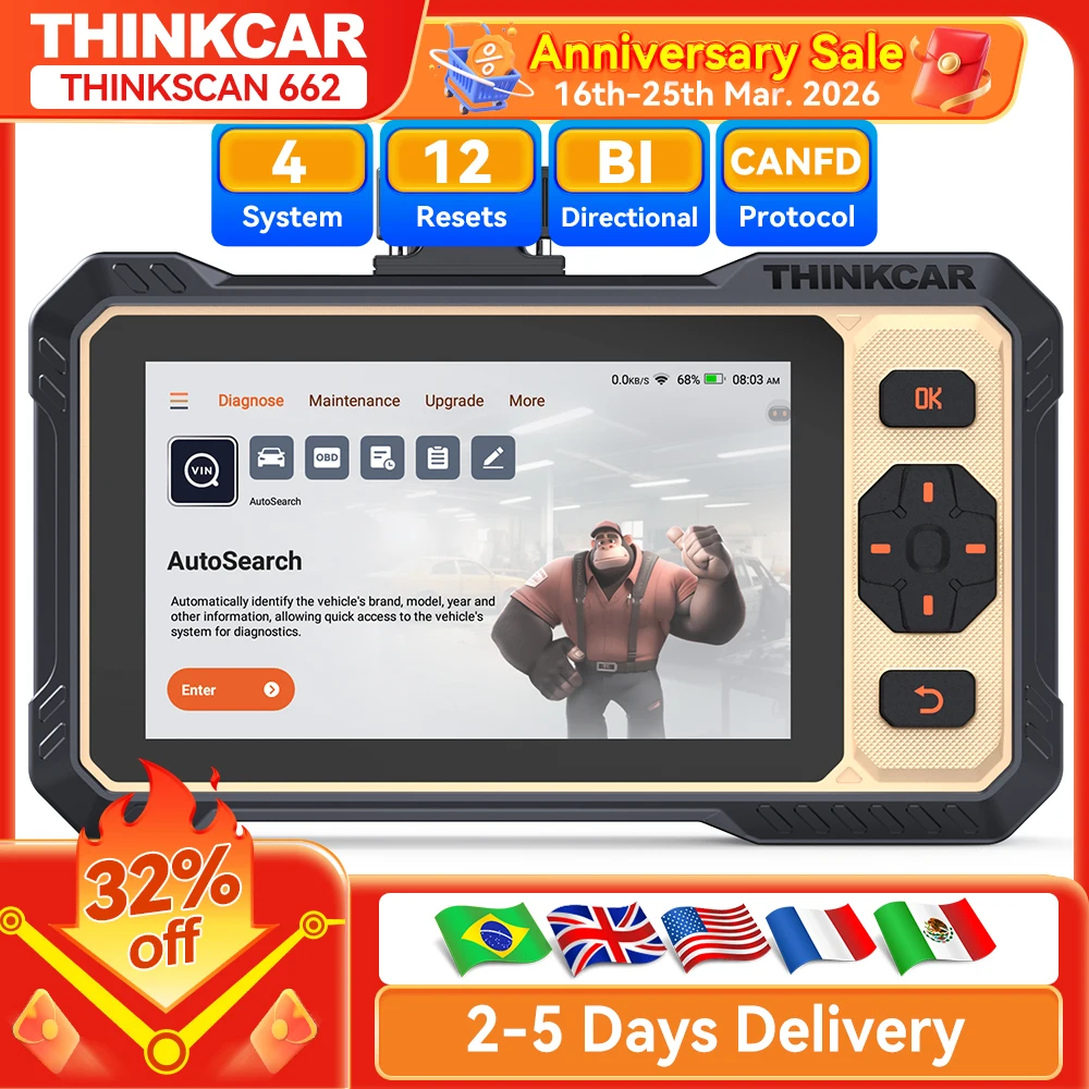 

THINKCAR THINKSCAN 662, двунаправленный диагностический инструмент OBD2, диагностический сканер ECM/передача/ABS/SRS 12, сброс, бесплатный срок службы