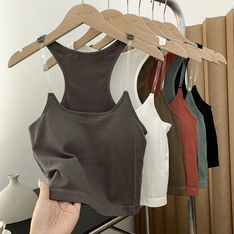 Fashion Solid Color All-Match Women's Tank Top 2026 Summer Invisible Strap Camisole Vest Pure Desire Slim Fit Sexy Crop Top