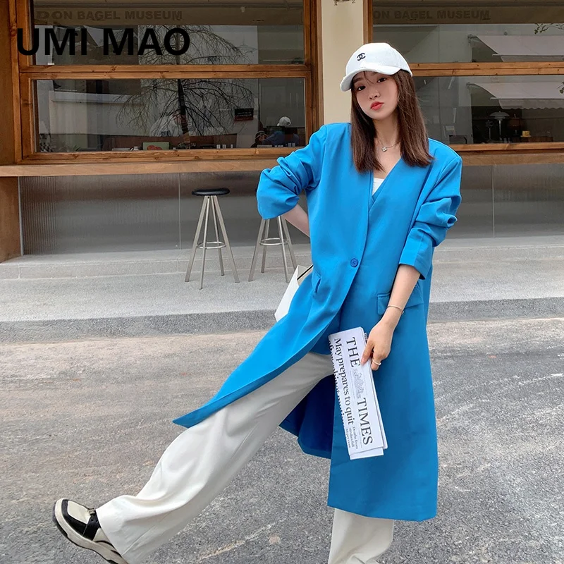 

UMI MAO Korean Fashion Trench Coat Autumn Edition Korean Fake Two Piece V-neck Mid Length Windbreaker For Women Jacket