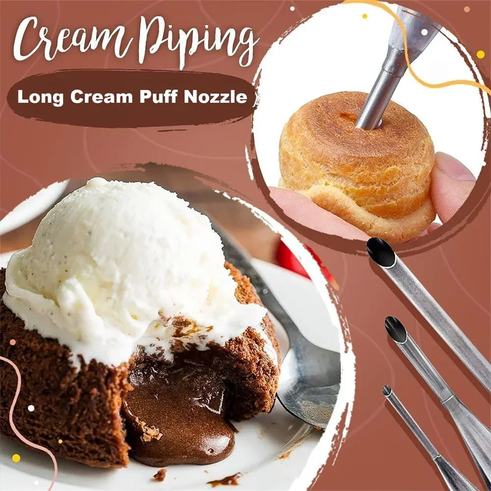 3Pcs Stainless Steel Puff Cream Nozzles Cake Icing Piping Tip DIY Donut Pastry Syringe Cupcake Desserts Baking Accessories