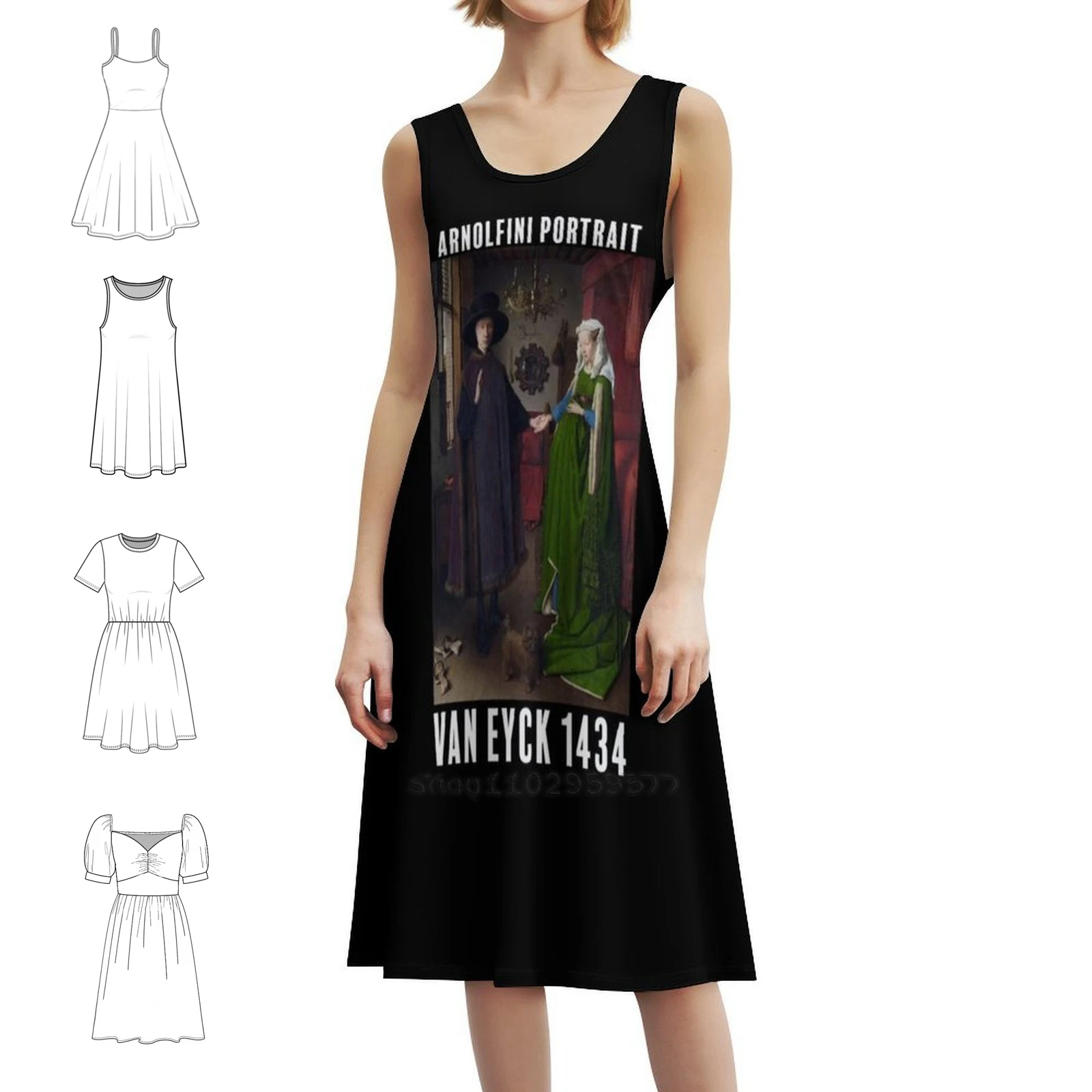 The Arnolfini Portrait-Jan Van Eyck فستان هيب هوب نسائي ملابس الشارع مطبوع عليه رسومات جرافيك ملابس نادي الحفلات الكلاسيكية الكلاسيكية