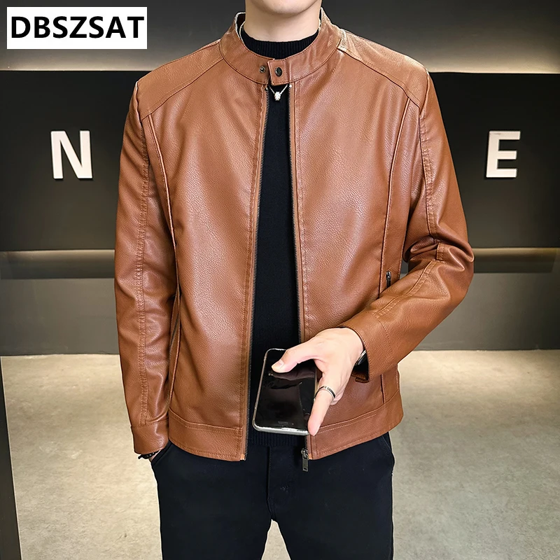 2029 Autumn Retro Multi Pocket Jacket, Casual Fashion Stand up Collar Zipper Leather Jacket, Men's Leather Jacket