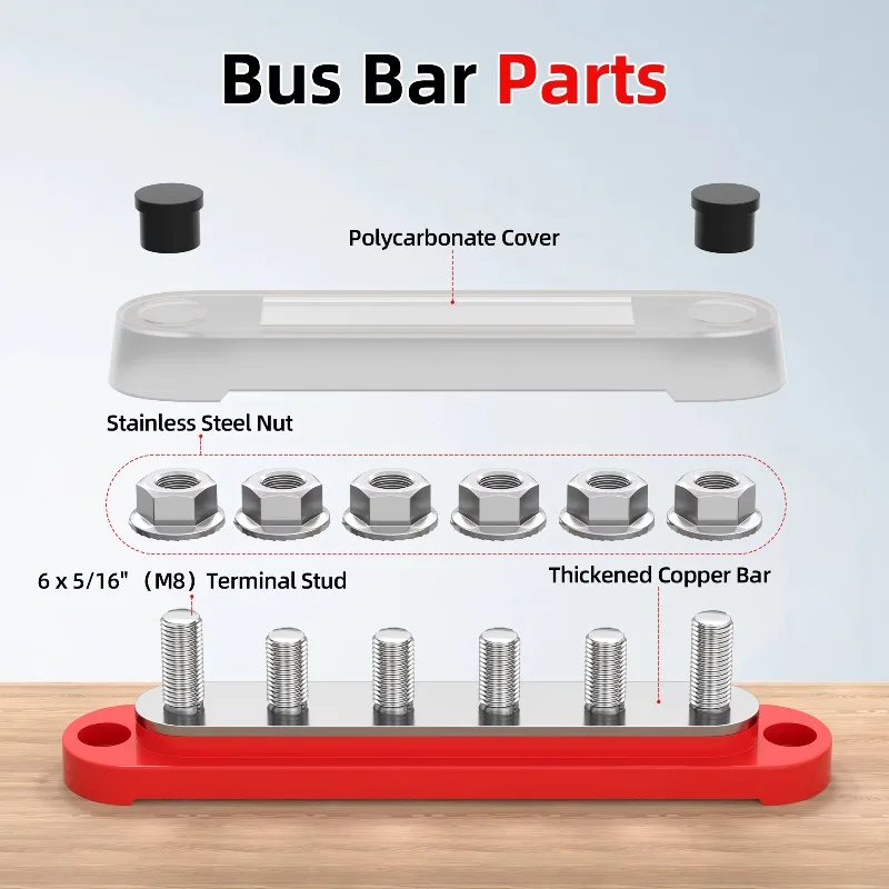 150A Bus Bar Power Distribution Block Terminal Block With Cover For Car RV Marine Truck Solar System 300V AC 48V DC