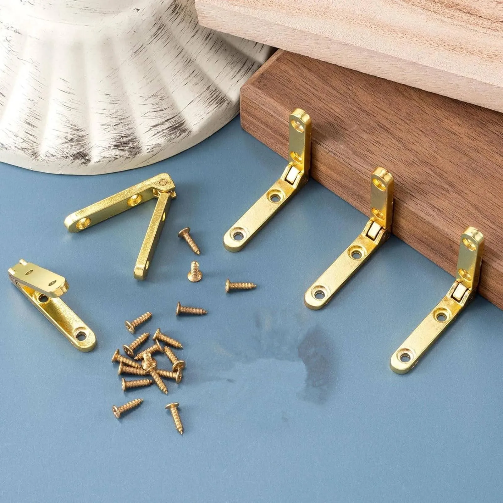 6Pcs Zinc Alloy Hinges for Wooden Jewelry Box Seven-character Small Hinge Five Golden Accessories Including Installation Screws