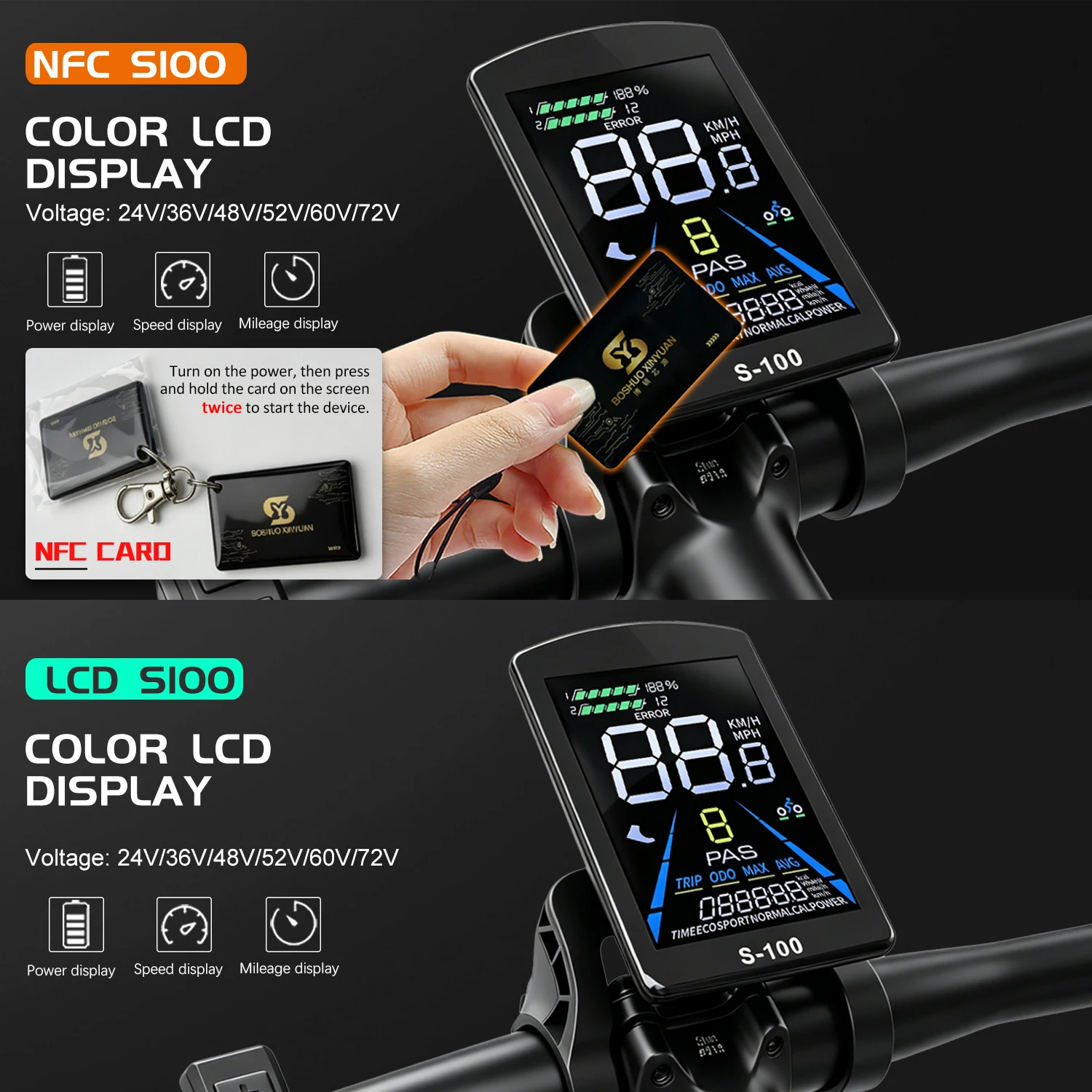 Ebike Sine Wave Three mode Controller 24V/36V/48V 17A 26A 30A 250W-1000W with NFC S100 LCD Display For Electric Bike E-scooter view 6