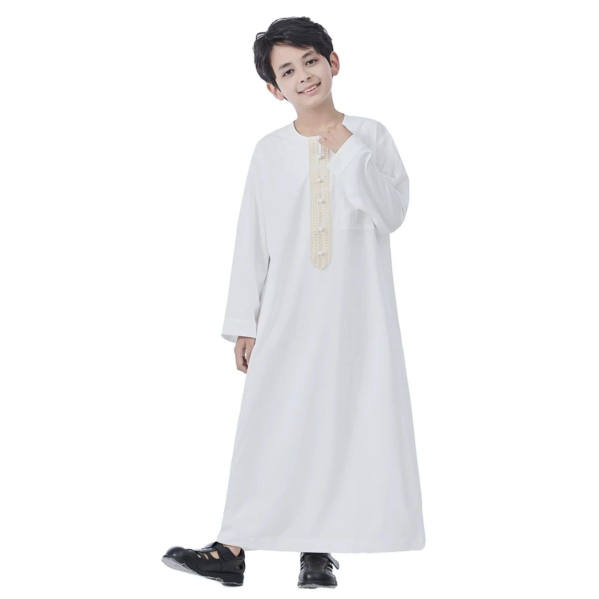 

Middle East Dubai Youth Boys Muslim Luxury Fashion Lace Robe Islamic Ramadan Saudi Arabia Hui Ethnic Clothing