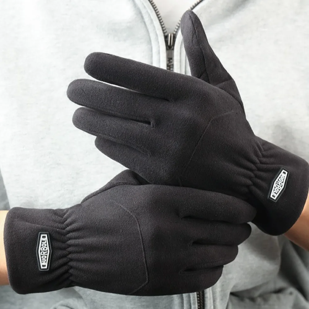 Five Finger Men Full Finger Mittens Elastic Solid Color Fleece-lined Gloves Touchscreen Windproof Thin Fleece Gloves Cycling