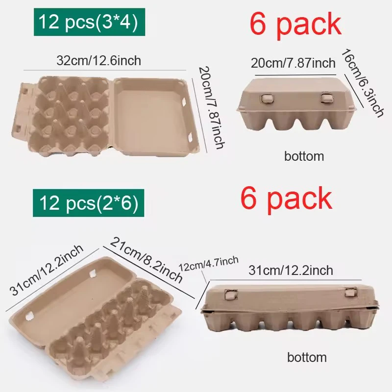 6pack Egg Carton Paper Pulp Container Egg Box Storage Boxes Bulk Holders Chicken Egg Trays Fridge Ganizers Packaging Solutions