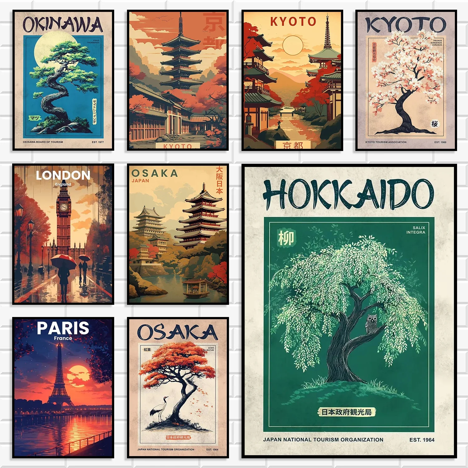 Vintage World Travel City Landscape Canvas Wall Art Japan Kyoto Paris London Poster Gift For Travel Enthusiasts Home Decoration