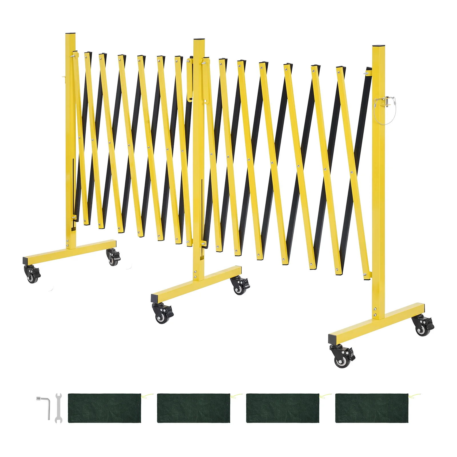 Double Expandable Barricades, 25FT Industrial Safety Barriers, Flexible Mobile Barricade with Locking Casters, Portable Folding Security Gate Metal Traffic Fence for Driveway Warehouse Elevator