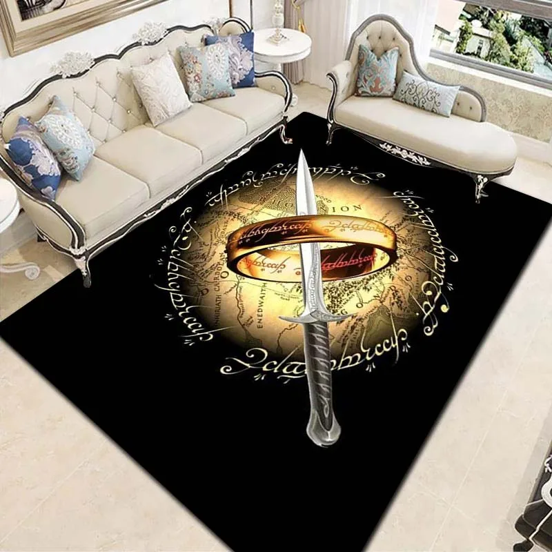 L-Lord Of The Rings Movie Print Area Rug Non‑Slip Floor Mat Soft Carpet For Living Room Bedroom Indoor Home Decor Holiday Gift