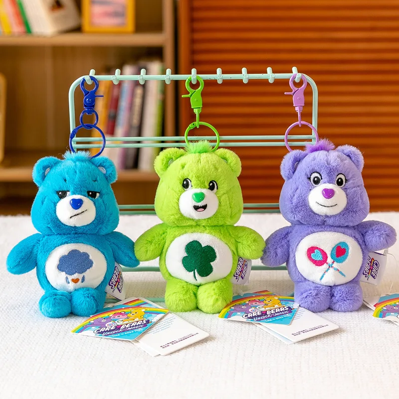 Care Bears Plush Keychain Carebears Rainbow Bear Squeak Voice Cute Stuffed Toys Doll Backpack SchoolBag Decor Keyring Girl Gifts