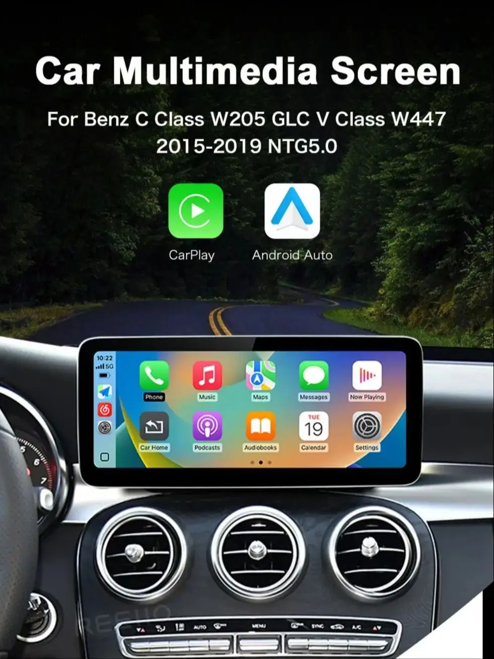 Draadloze Carplay 12.3 ''Touchscreen Multimedia Radio Ontvanger voor Mercades Benz GLA GLC GLK ML W205 W176 C117 linux Android - afbeelding 2