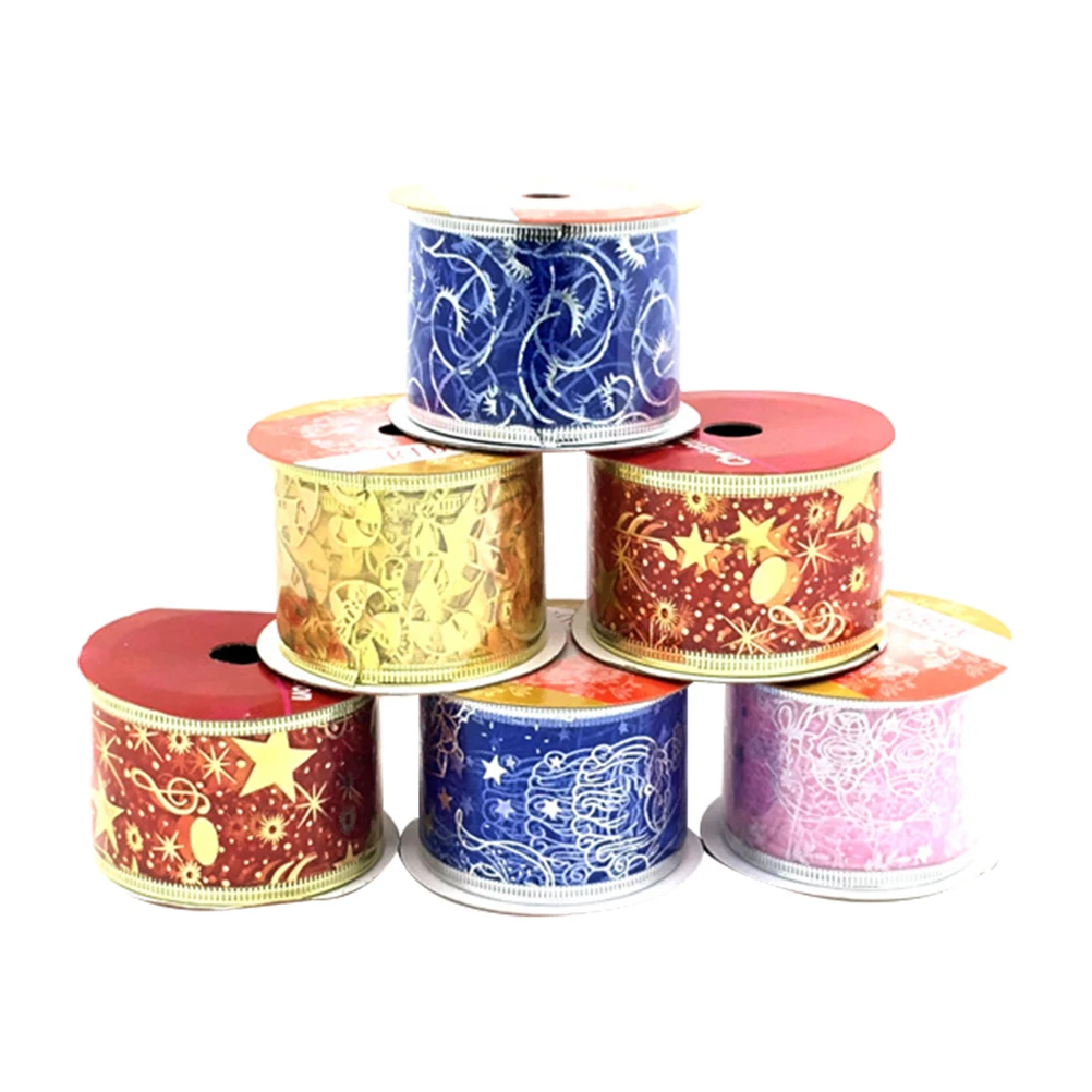 

4 Rolls Christmas Ribbon Christmas Trees Decor Pendant Gift Colorful Ribbon for Home Store (Golden, Red, Blue and Pink, Pattern)