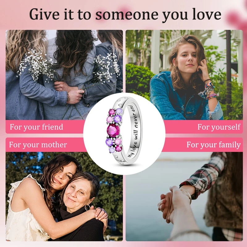 Original Ringe aus 925er-Sterlingsilber, Liebe unbegrenzte bunte Zirkonringe für Frauen und Mädchen, Schmuck, Geburtstag, Jahrestag, Geschenke – Detail 6