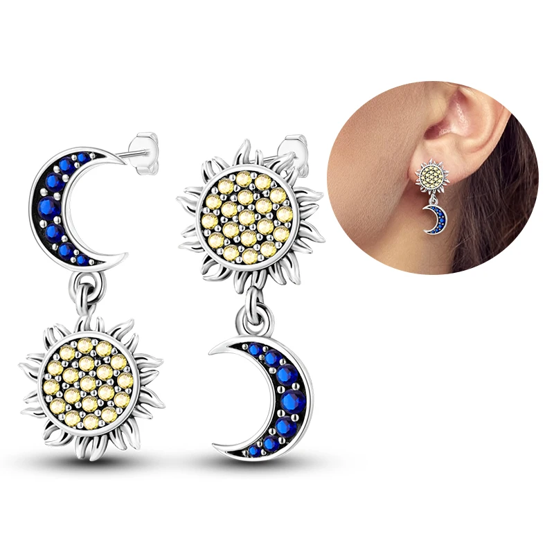 2025 Hot Sale 925 Silver Exquisite Sun And Moon Earrings Womens Luxury Gifts Original Design Heart Stud Earrings Fashion Jewelry image 5
