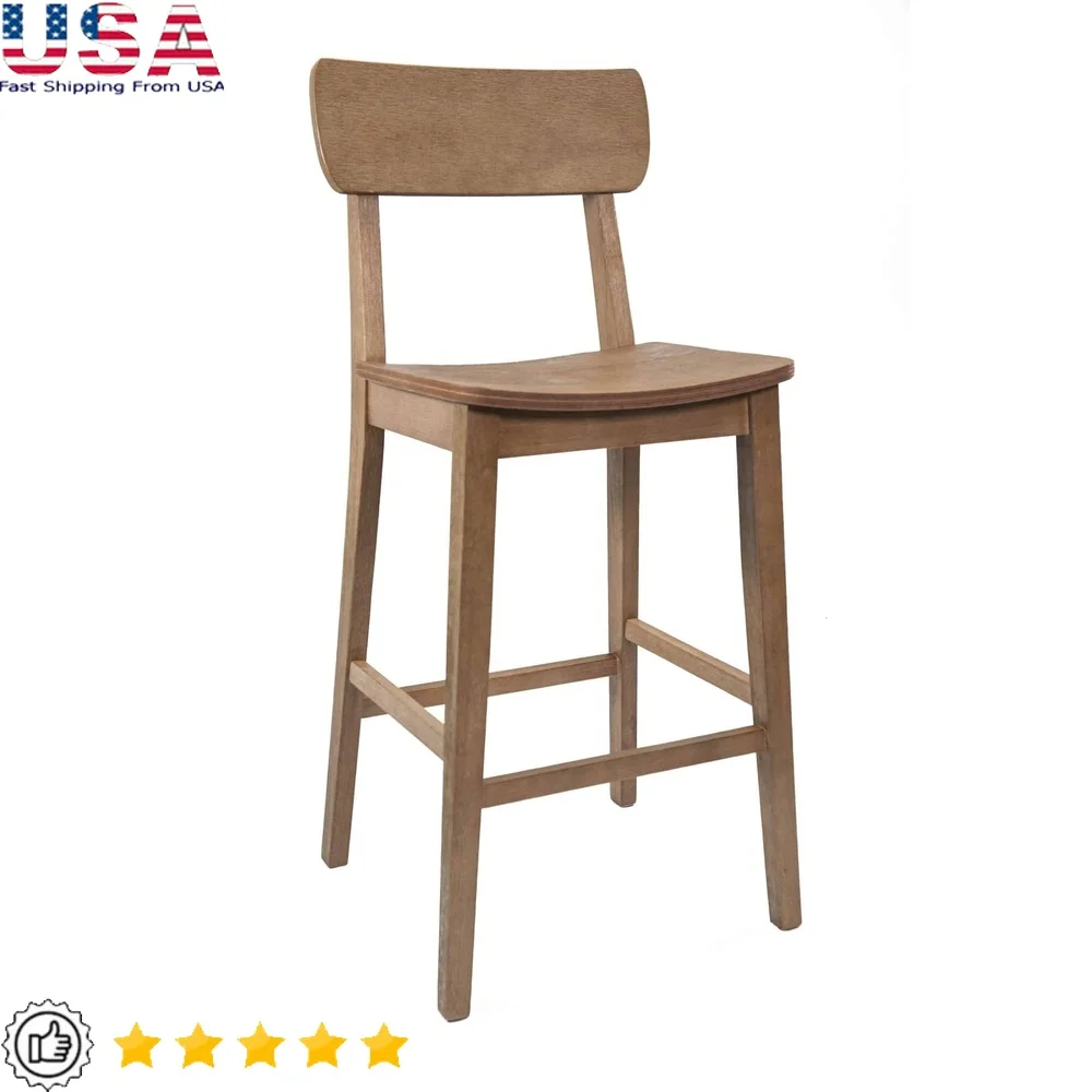 

Rustic Bar Stool High Back Wood Kitchen Counter Stools Acacia Rubberwood Durable Adjustable Height Footrest Easy Assembly