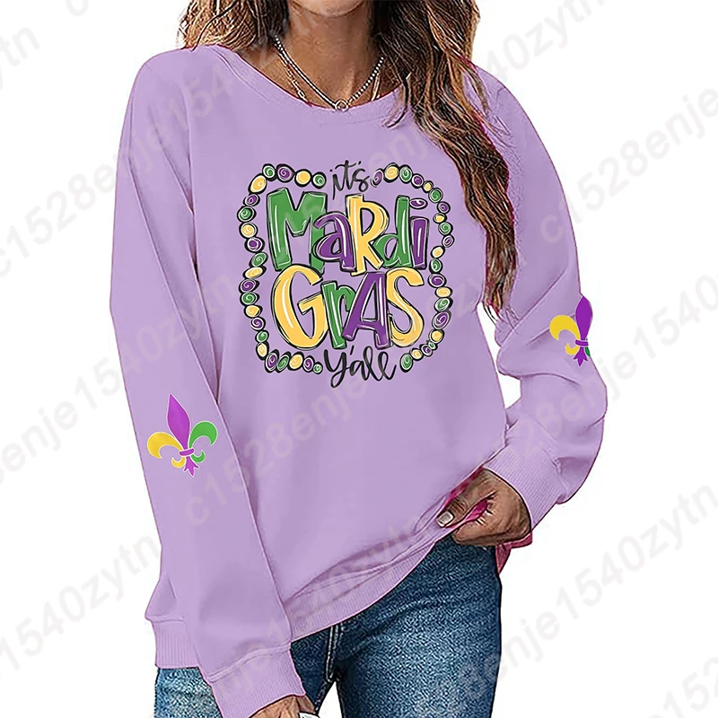 Women Mardi Gras Sweatshirt It's Mardi Gras Y'all Carnival Pullover Top Tuesday Casual Long Sleeve Shirt