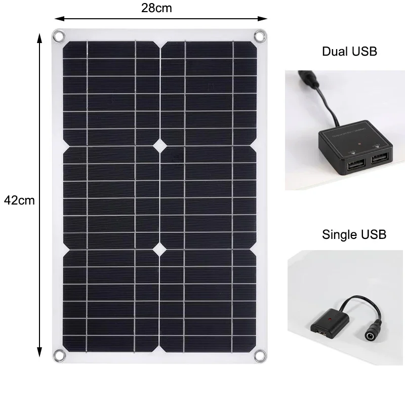 Profesjonalny zestaw paneli słonecznych off-grid, pojedynczy/podwójny port USB, moduł monokrystaliczny, regulator ładowania słonecznego 30A, 50W, 12V