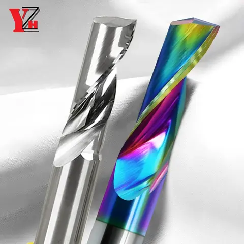 YZH Single 1 Flute Spiral End Milling Cutter CNC DLC Coating Bit Acrylic PVC Wood MDF Aluminum 3.175/4/6/8/10