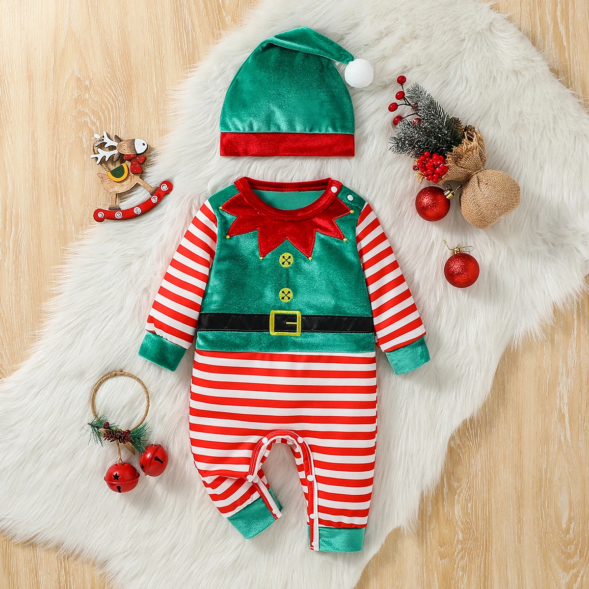 2024 New Fashion Baby Boys Girls Christmas Jumpsuits Long Sleeve Round Neck Cute  Rompers 3M-24M Streetwear+Hat