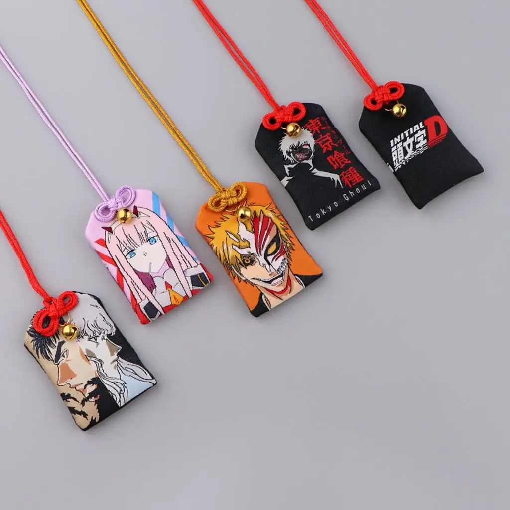 Cool Anime Embroidery Pray Fortune Omamori Pendant Keychain Beauty Health Safety Lucky Charms Wealth Bag Keyrings Gifts