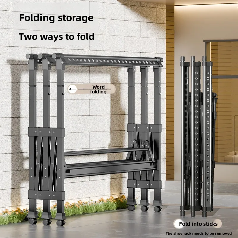 

Floor-standing foldable indoor quilt yard clothes drying, home balcony adjustable clothes rack