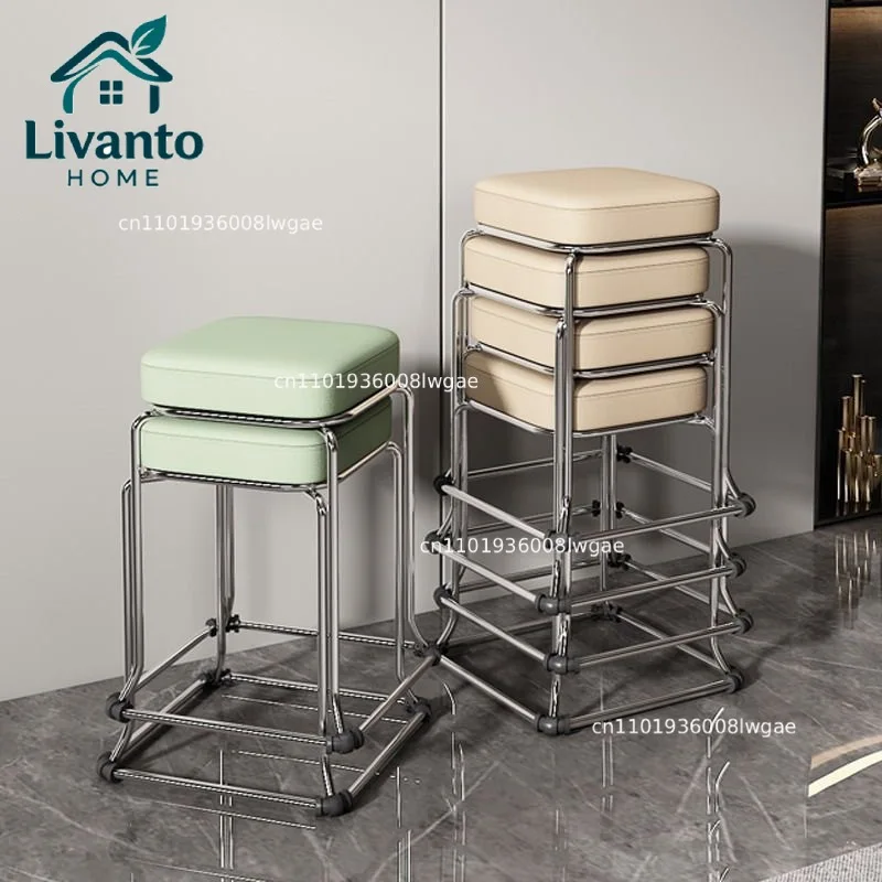 

2pcs Commercially Versatile Thick Steel Leg Stackable Square Stool for Restaurant Practical Dining Bench with Commercial Use
