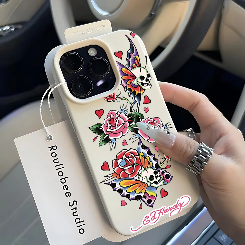 Skull butterfly flower Lichee leather pattern Phone Case For iPhone 17 16e 16 15 14 13 12 11 Air Pro Max Plus X Shockproof Cover