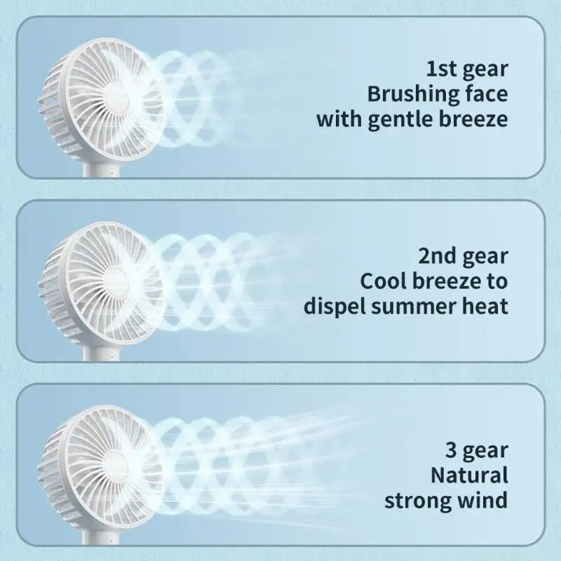 

D0AB Portable Handheld Fan 1200mAh USB Rechargeable Desk Fan with 3 Speed Setting for Home Office Travel Use White