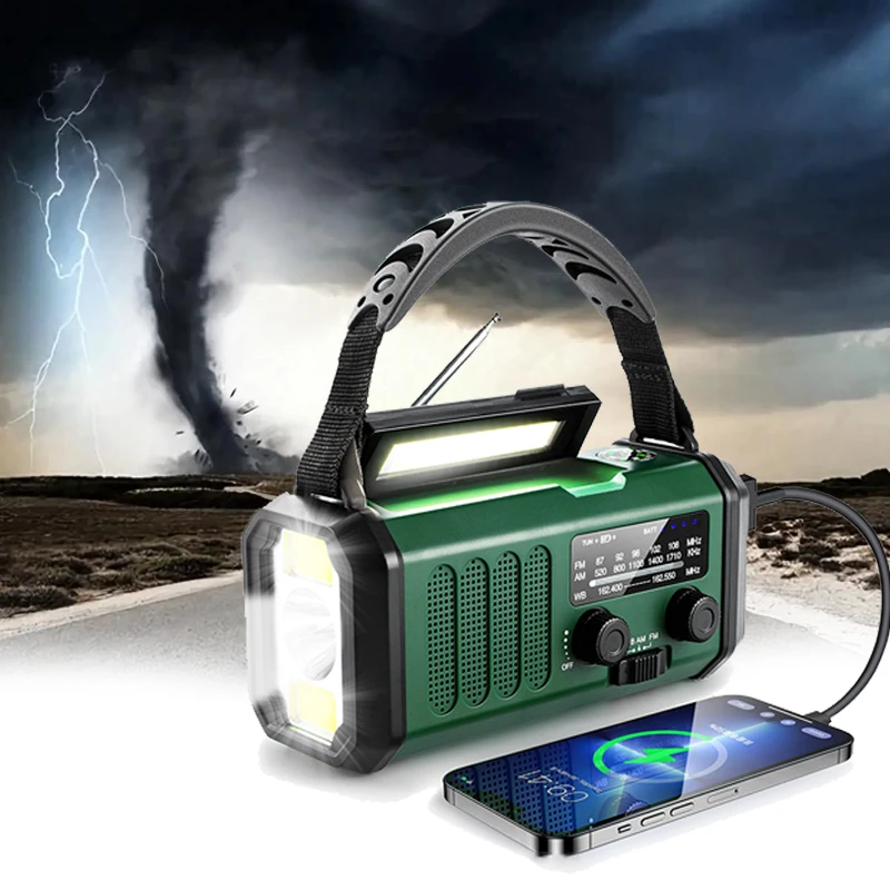 Emergency Radio Solar Hand Crank Dynamo Flashlight AM/FM Weather Radio 10000mAh Outdoor Camping Power Bank for Mobile Phone