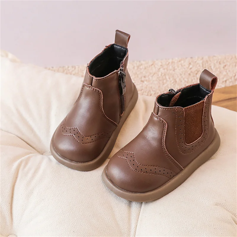 Nieuwe Lente/Herfst Baby Schoenen Leer Peuter Kinderen Enkellaarsjes Rubberen Zool Baby Schoenen Mode Kleine Meisjes Laarzen 15-25