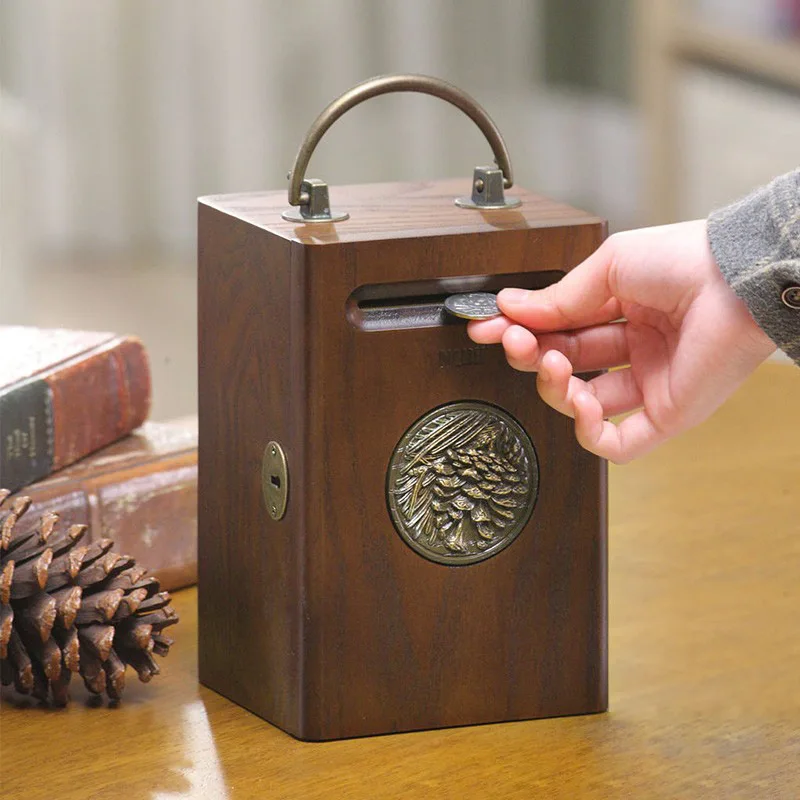 Solid wood piggy bank New Year's money piggy bank Children's boys and girls are not recommended Storage tank