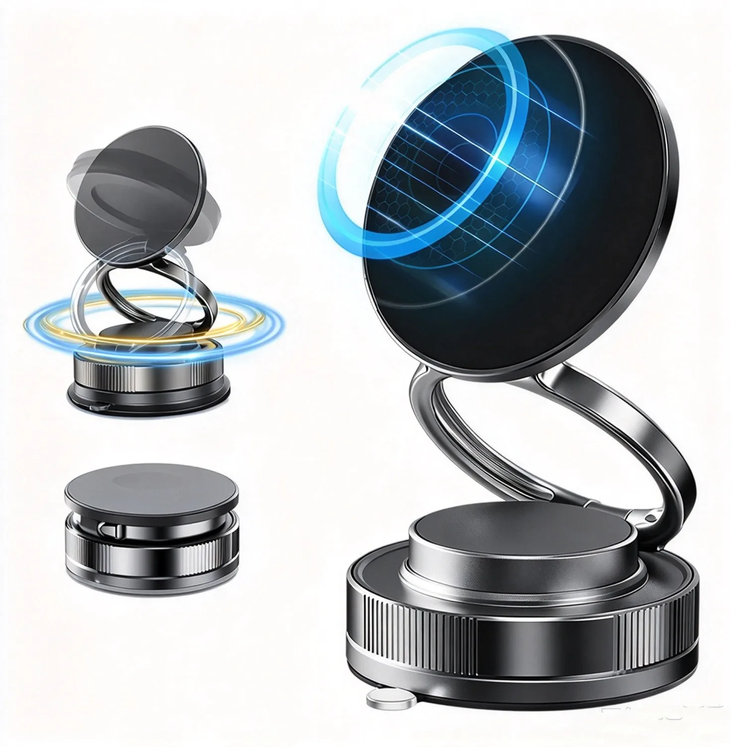 360° Vacuum Magnetic Phone Holder Suction Cup Car Mount Foldable Desk Stand Strong Magnet for iPhone Samsung Android Universal