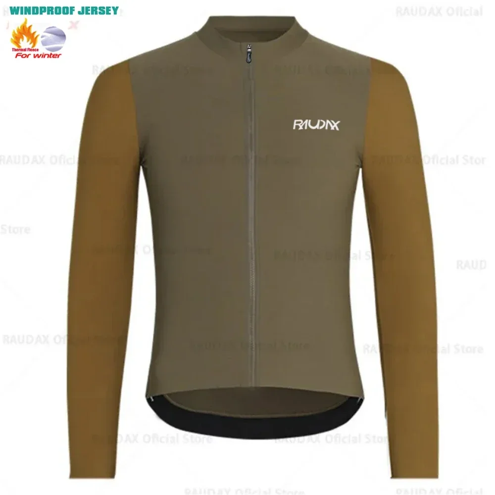 Raudax Fleece Cycling Jerseys for Men, Long Sleeve Coat, MTB Bike Jackets, Winter Clothing, 2025