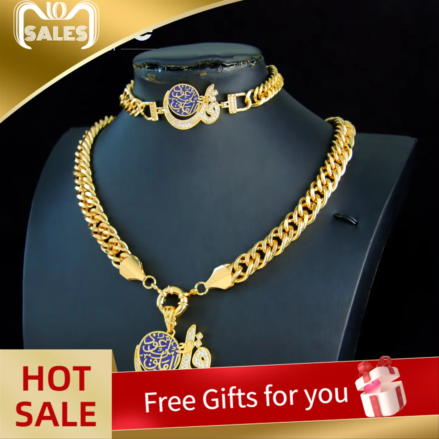 Middle Eastern Muslim Hip Hop Jewelry Set 21k Gold Plated Dubai Punk Zirconia Cuban Necklace Algeria Women Wedding Jewelrys