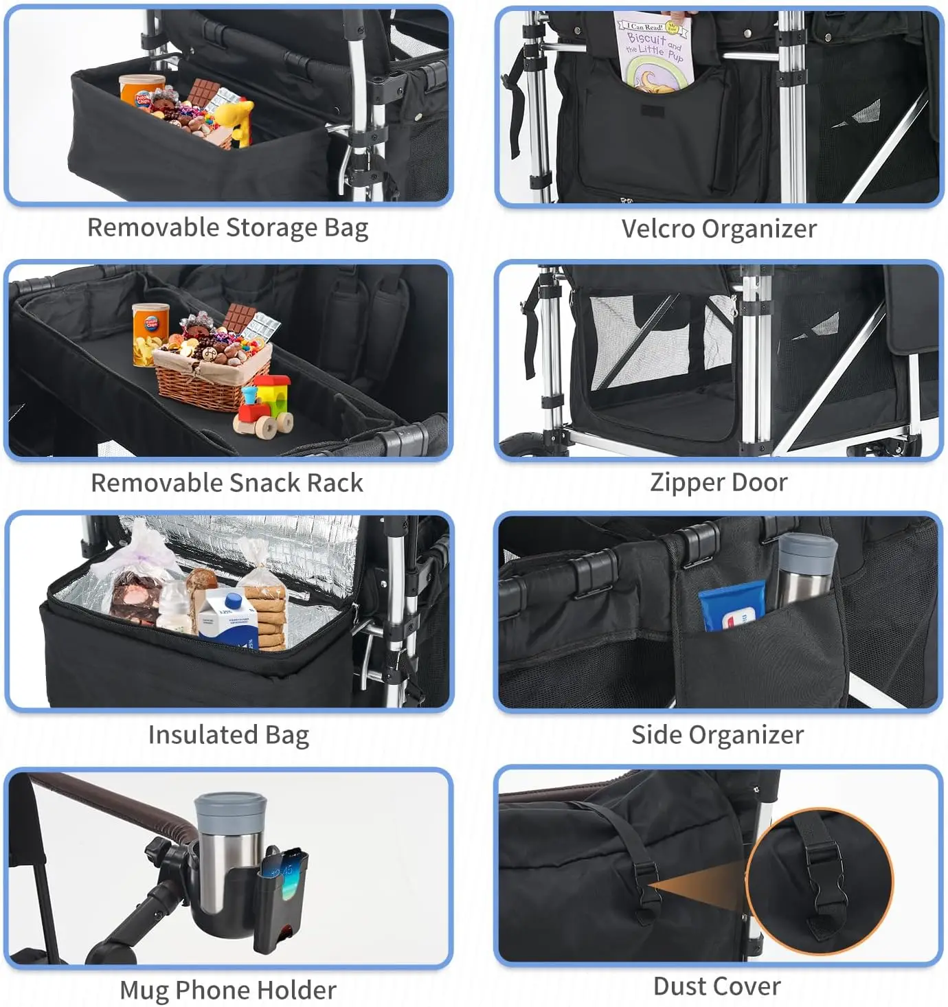 Wagon for 2 Kids, Wagon Cart Featuring 2 High Seat with 5-Point Harnesses and Adjustable Canopy, Foldable Push-Pull Rod