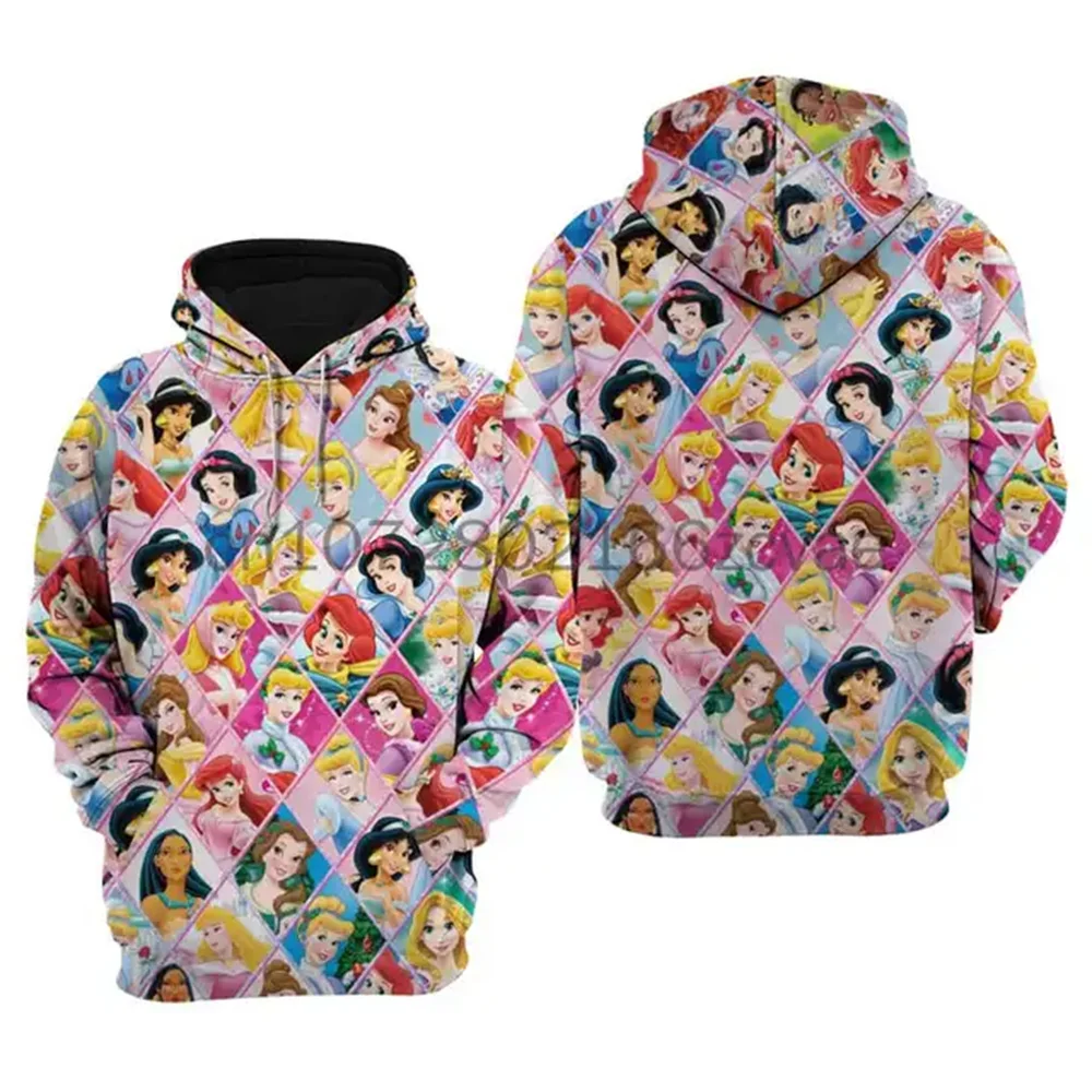 

2024 Spring and Autumn Men's New Disney ariel little mermaid 3D Women hoodie Children's Street Leisure Sports Pullover