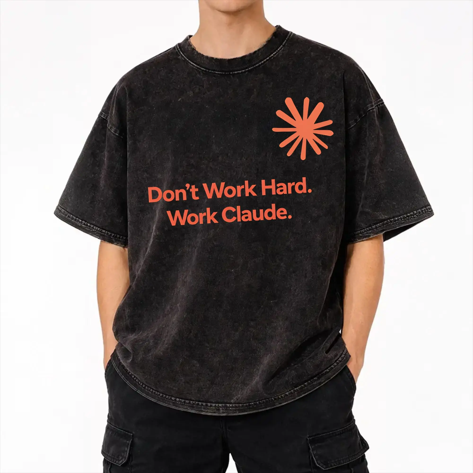 Claude - Don't Work Hard  Merch Washed T Shirt Men Women Streetwear Hip Hop T-Shirt Summer  Tee Shirt Short Sleeve