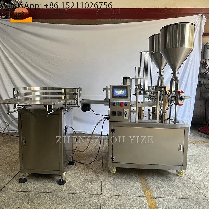 سعر الجملة السائل صلصة المياه كوب بلاستك آلة تعبئة وختم كوب الزبادي آلة تعبئة الختم الدوارة #4