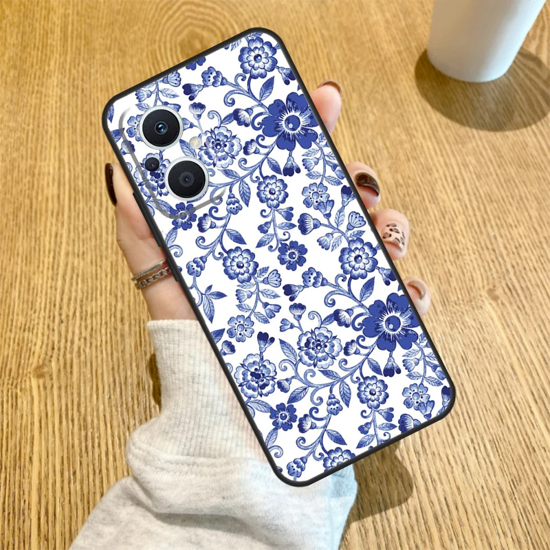 Blue and White Porcelain Case For OPPO Reno 7 6 5 4 8 Lite 3 2Z 4Z 5Z 8T Find X3 X2 Neo Lite X5 X6 Pro Cover Shell